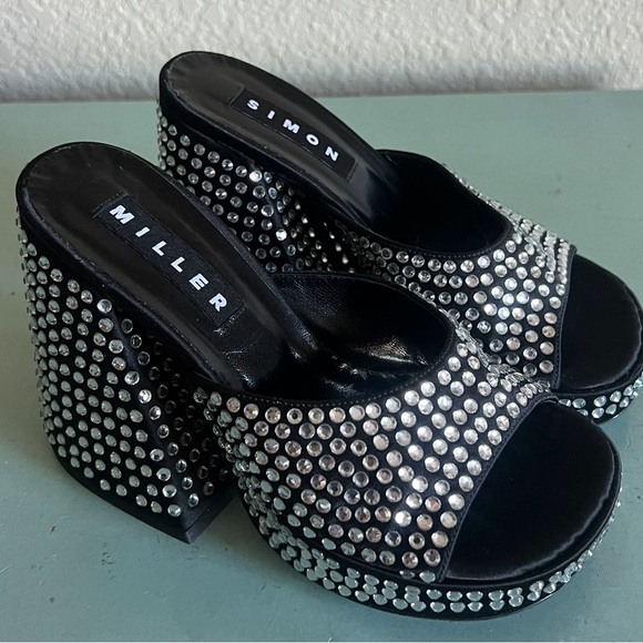 Simon Miller SLICE Platform Rhinestone  Mule Block Flared Heel Sandals Shoes 35 - Picture 9 of 13